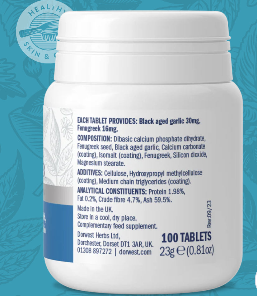 Skin and Coat - Garlic & Fenugreek Tablets For Dogs - 100 Tablets