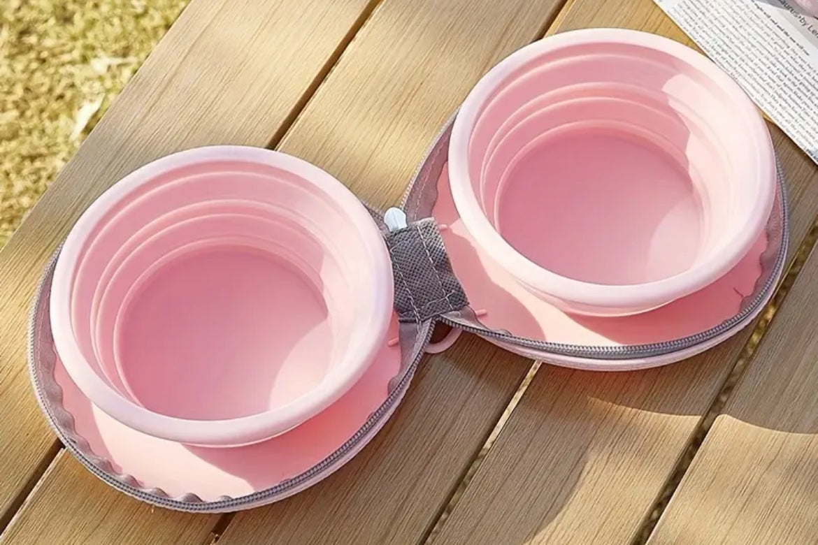 Zip up Double Bowl Travel Feeder